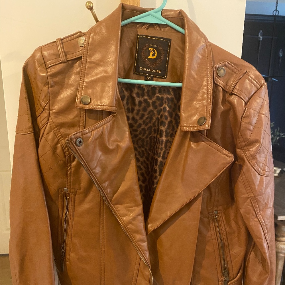 Dollhouse Ladies Brown/Tan leather jacket size medium